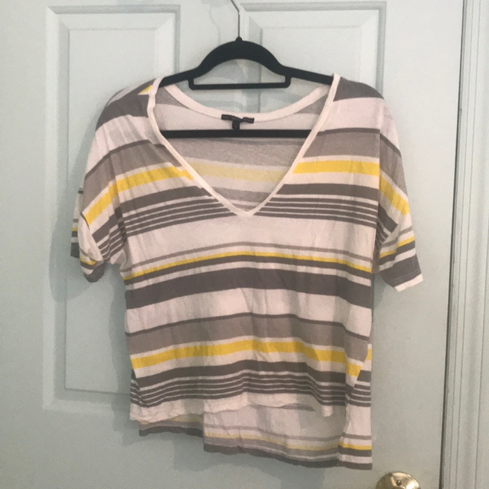 V Neck Stripe Cropped T-shirt